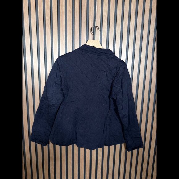 Eileen Fisher Jacket Medium Blue Navy Quilted Asymmetrical Zip Up Organic Cotton - Picture 2 of 7